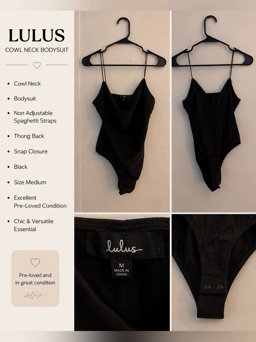 Lulu's Black Cowl Neck Bodysuit